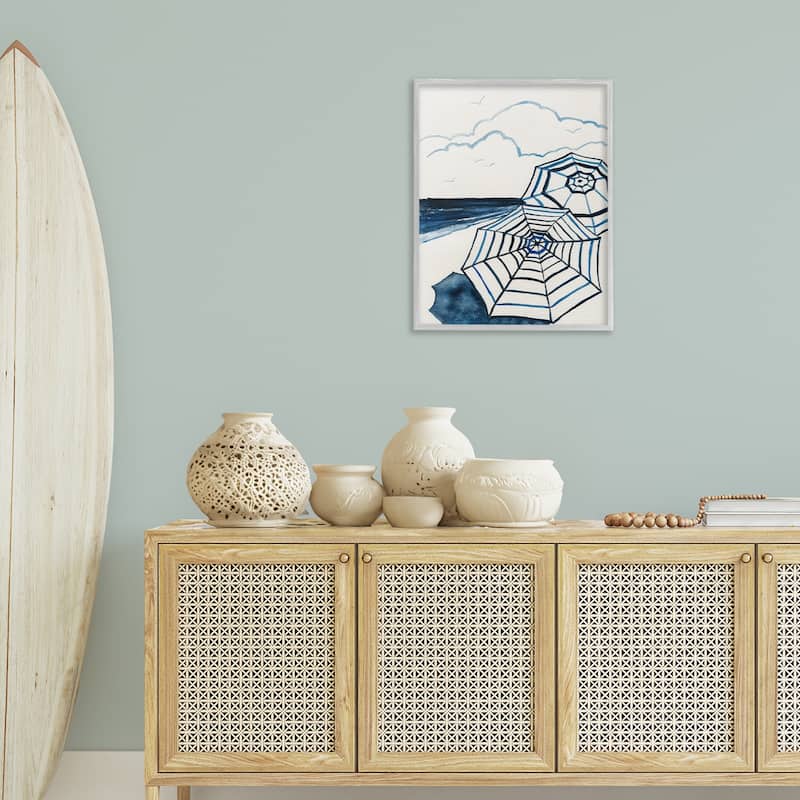 Stupell Umbrellas on Minimal Beach Framed Giclee Art Design By Carol Robinson