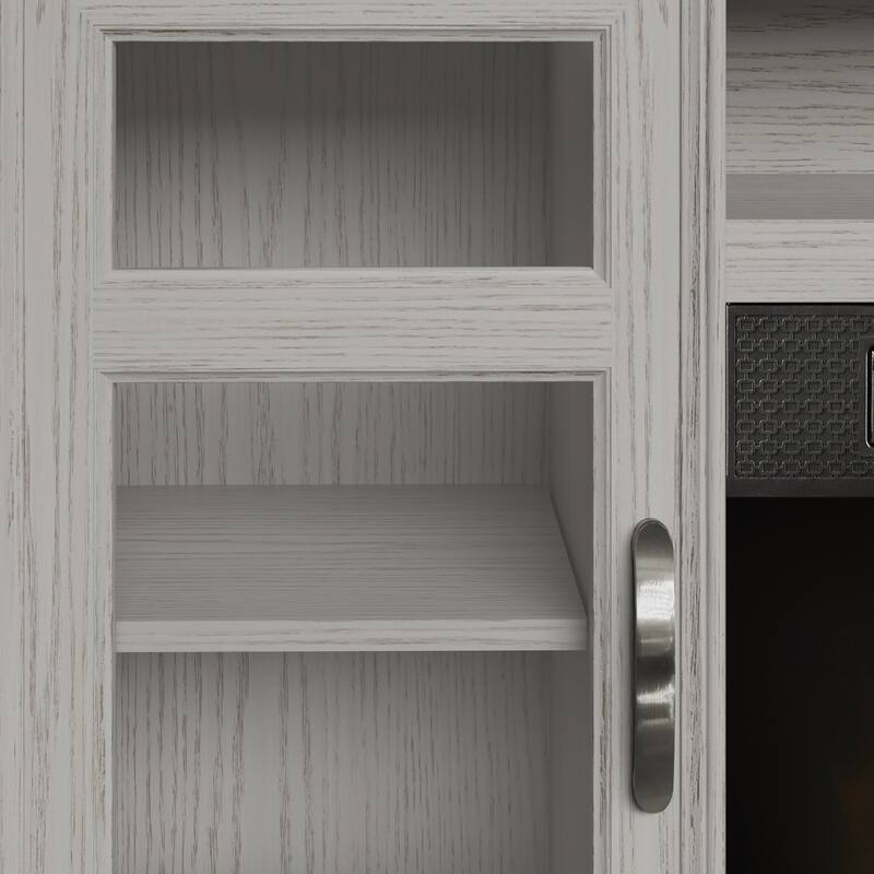 duraflame® Electric Fireplace Entertainment Center with Glass Cabinet Storage, Blanco Oak
