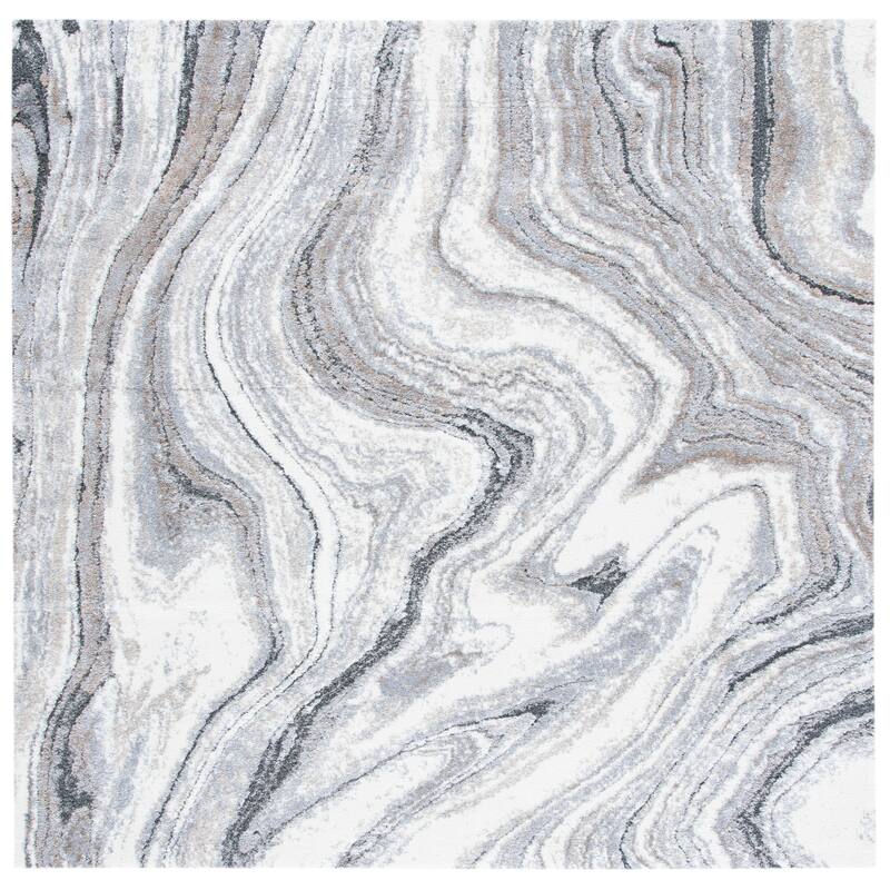SAFAVIEH Cyrus Shag Pascuala Abstract 1-inch Thick Rug - 6'7" Square - Grey/Beige