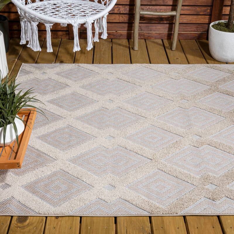 JONATHAN Y Haze High-Low Pile Ogee Trellis Tone-on-Tone Indoor/Outdoor Area Rug