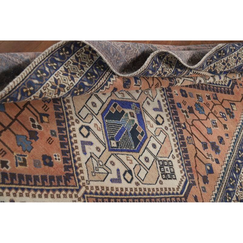 Geometric Bakhtiari Vintage Persian Area Rug Hand-Knotted Wool Carpet - 5'0" x 10'0"