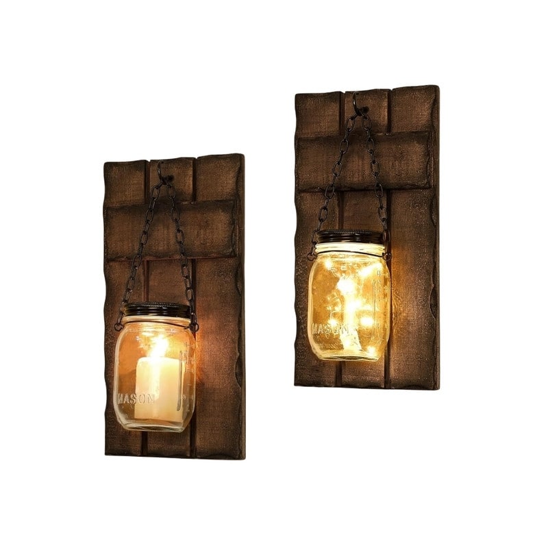 2 Pack wall sconces bronze holder candle wood lighting wall sconce