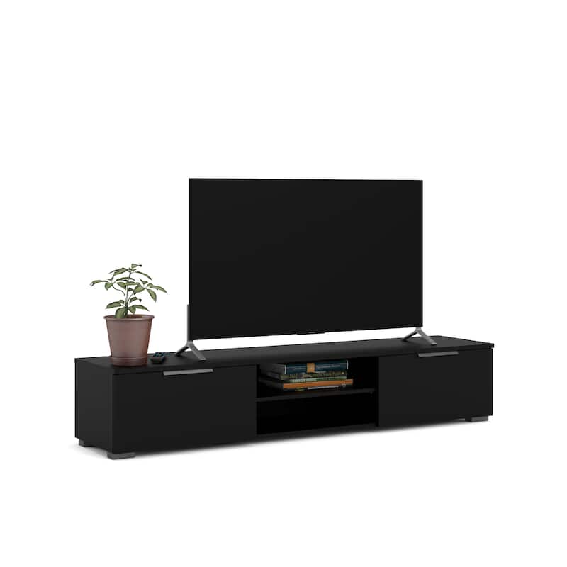 Porch & Den Match 2-Drawer and 2-Shelf TV Stand - Black Matte