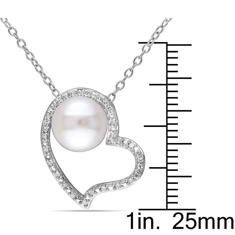 Miadora 8-8.5mm White Cultured Freshwater Pearl and 1/10 ct TW Diamond Heart Sterling Silver