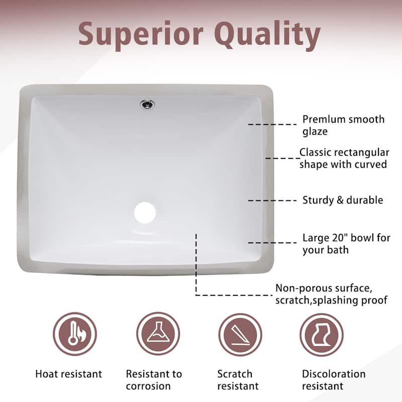 PROOX 20 in. Bathroom Rectangular Ceramic Undermount Sink