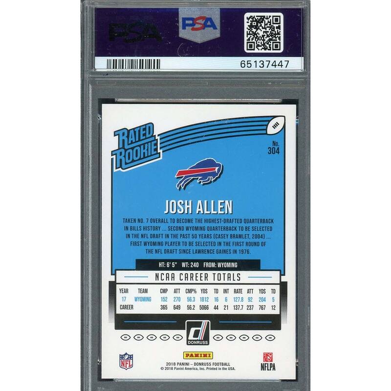Josh Allen 2018 Panini Donruss Football Rookie Card #304 Graded PSA 9 - 8'6" x 11'6"