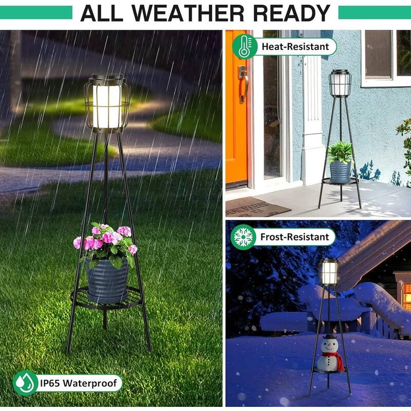 2 Pack Solar Lights with Plant Stand, Outdoor Floor Lamps