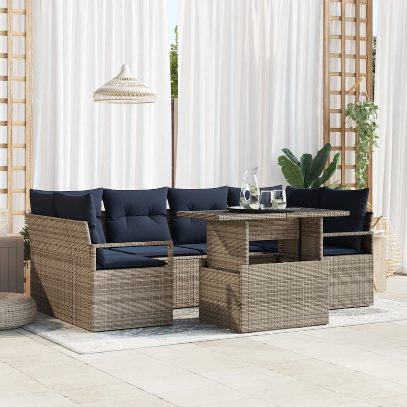 vidaXL 7 Piece Garden Sofa Set with Cushions - 92.1×48×27.2 - Grey