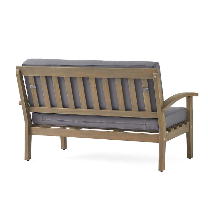 Peyton Outdoor Cushioned Acacia Wood Loveseat and Table Set by Christopher Knight Home