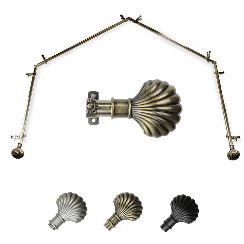 Mediterranean Curtain Rods & Hardware Set - Telescoping Rods 20-72 Inch, Antique Brass Finials - M