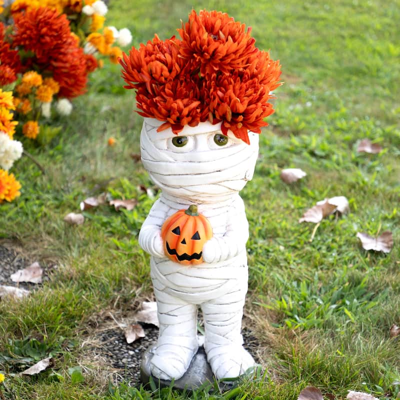 Mummy Holding Carved Pumpkin Halloween Decoration - 19.5"