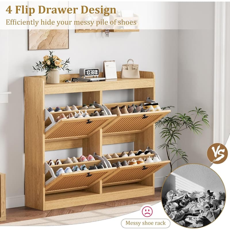 Freestanding Shoe Organizer Storage Cabinet with 4 Flip Drawers for Entryway, Hallway