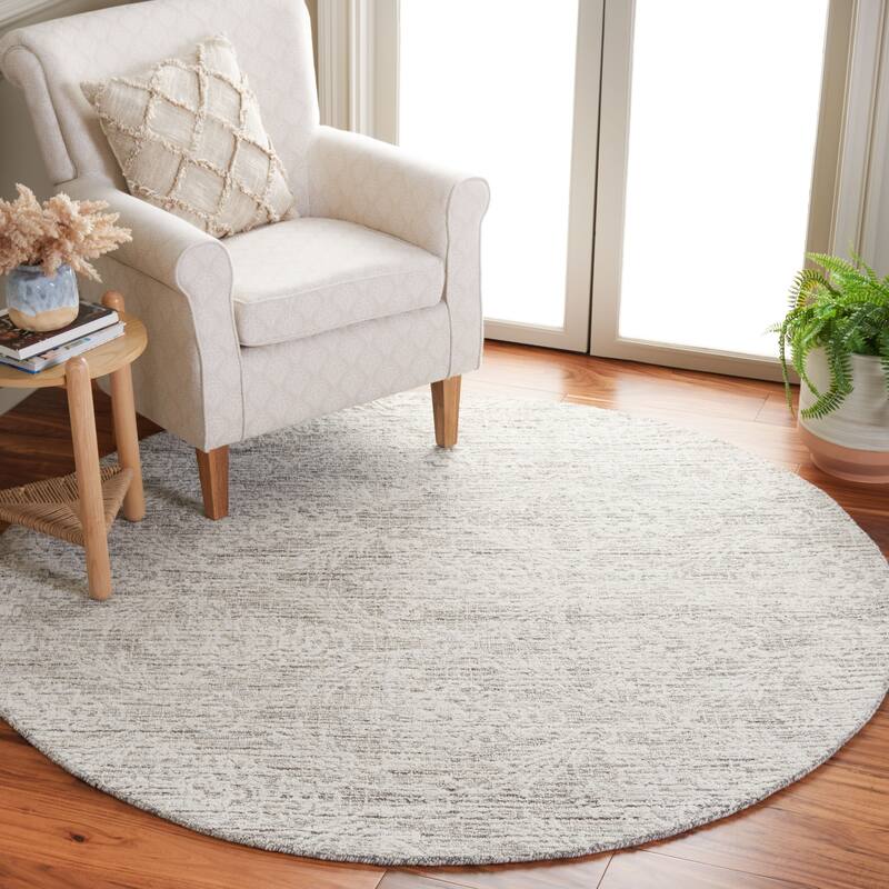 SAFAVIEH Handmade Ebony Fridbjorg Modern Wool Rug - 6' Round - Grey/Ivory