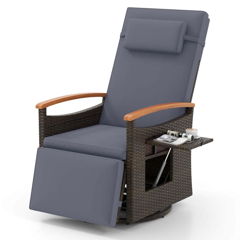 Reclining Patio Chairs Outdoor Swivel Recliner Chair w/ Armrests - Gray