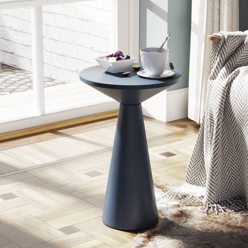 COZAYH Farmhouse Pedestal End Table, Round Martini Table Wood Plant Stand Rustic Small Drink Table for Living Room, Bedroom - Smooth Cone - Blue