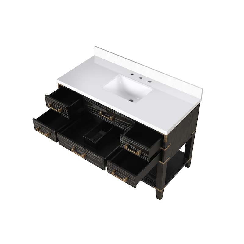 Norwalk 48 in W x 22 in D Black Oak Single Bath Vanity and White Quartz Top