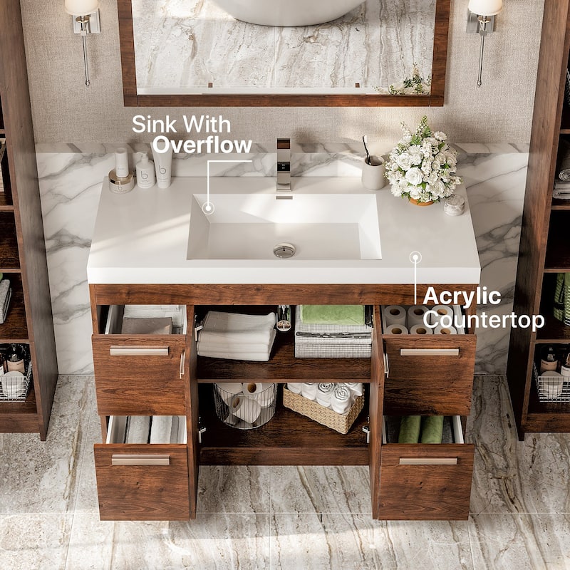 Eviva Lugano 48" Rosewood Bath Vanity with Integrated Acrylic Top