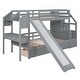 preview thumbnail 11 of 15, Functional Design Bunk Bed with Storage Staircase, Slide and Drawers, Desk with Drawers and Shelves, Grey
