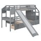 preview thumbnail 11 of 11, Pine Wood Twin over Twin Bunk Kids Bed Frame with Storage Staircase, Slide, Desk with Drawers & Shelves for Bedroom, Grey
