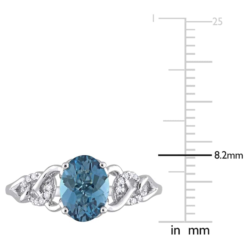 Miadora Oval London Blue Topaz and Diamond Accent Link Engagement Ring in 10k White Gold