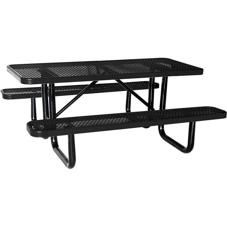 72" Expanded Metal Rectangular Picnic Table, Black With Umbrella Hole