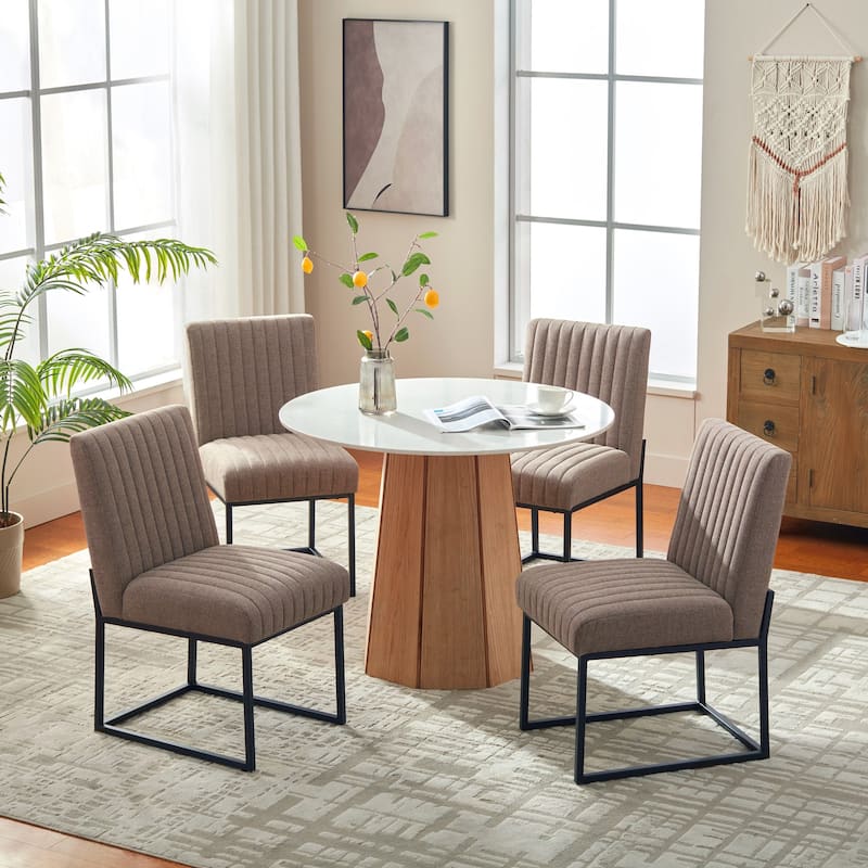 Mid Century Modern Dining Chair with Black Metal Legs - Set of 4 - Brown