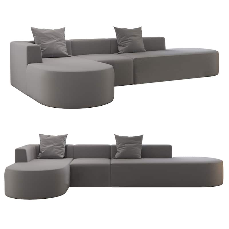 L Shaped Modular Sectional Sofa with Movable Ottoman, Corduroy Boneless Cloud Couch, Full-Compressed Deep Seat Sofa