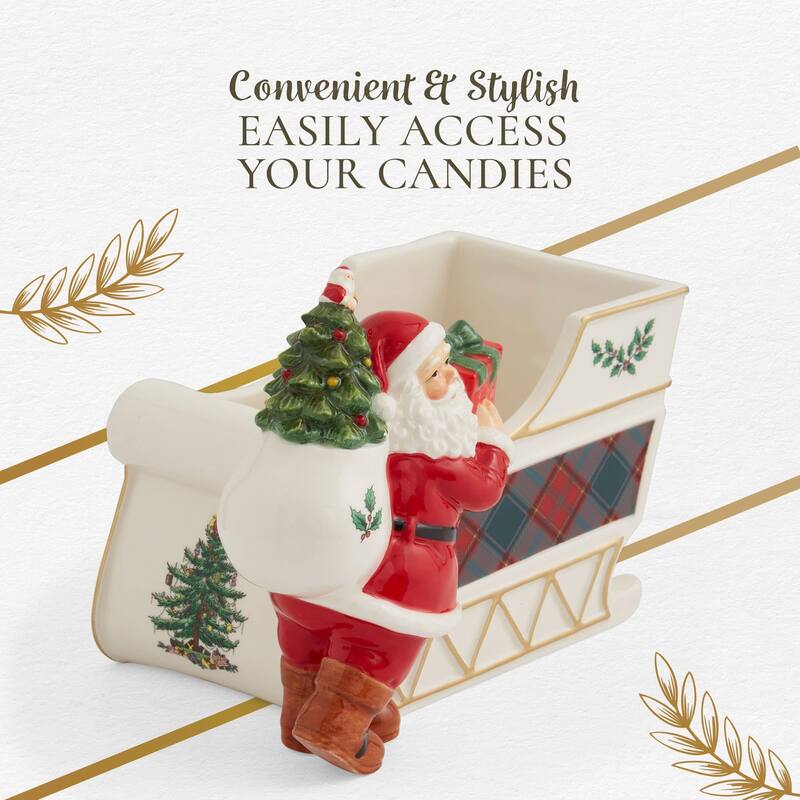 Spode Christmas Tree Santa Sleigh Candy Jar - 8" L x 6.5" W x 6.5" H