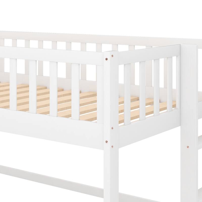Low Loft Bed Kids Bed with Slide for Boys Girls, Loft Bed Toddler Bed with Ladder and Safety Guardrail Wood Slat Support