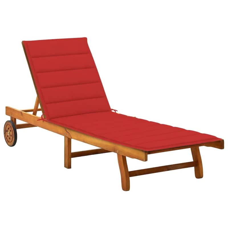 vidaXL Patio Lounge Chair Sunbed Sunlounger with Cushion Solid Acacia Wood - Red