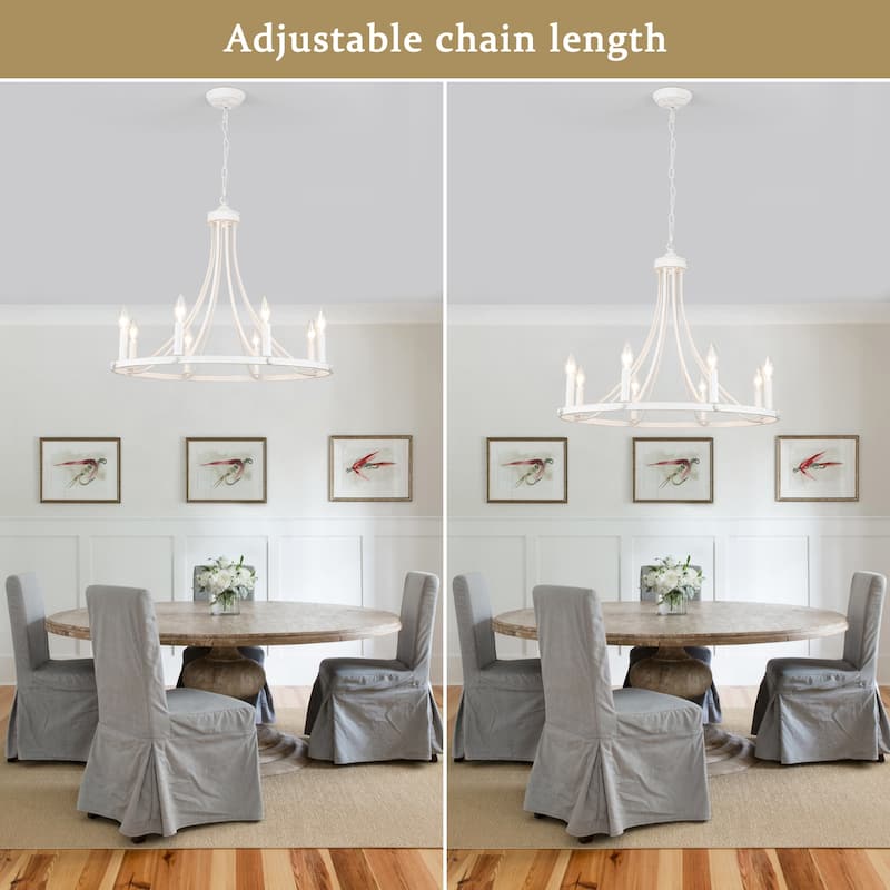8-Light 25.59 in. Rustic Wagon Wheel Chandelier for Kitchen Living Room
