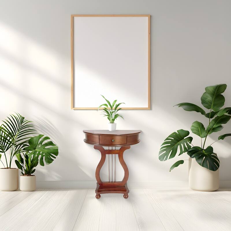 All Things Cedar Wood Half Moon Harp Accent Storage Drawer Console Table, Cherry - 26