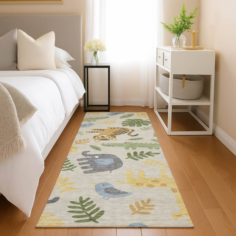 Machine Washable Indoor/ Outdoor Whimsy Safari Animals Chantille Rug