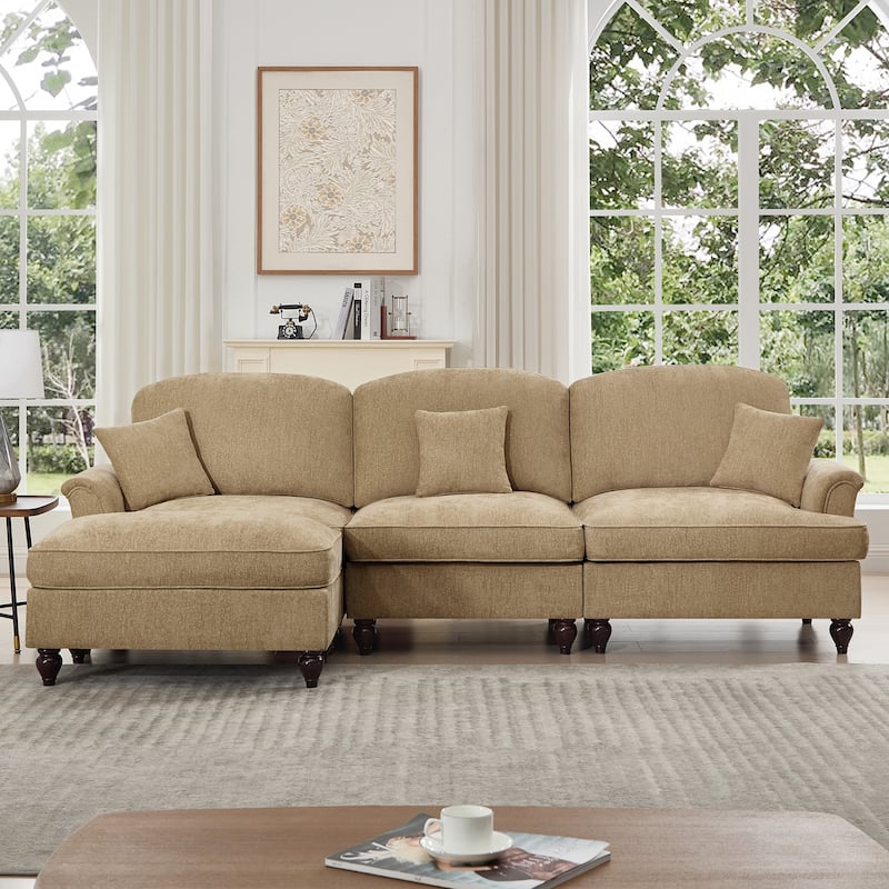 GDFStudio - Mid Century Chenille L-Shaped 3-Seater 107.1" Modular Sectional Sofa with Ottoman