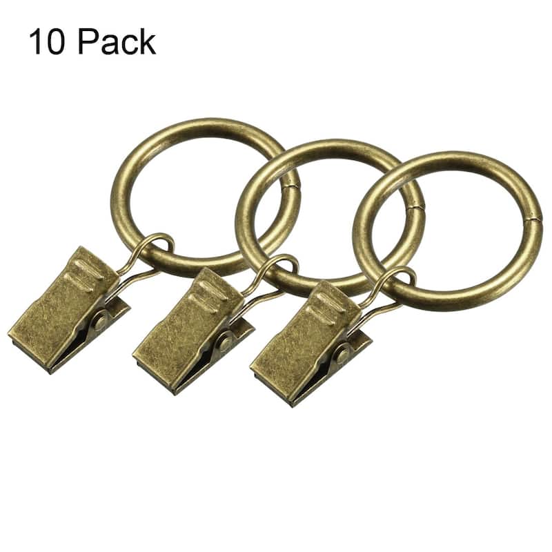 10Pcs Curtain Clips Drapery Shower Rings w Clips 0.98" Interior Dia - Bronze