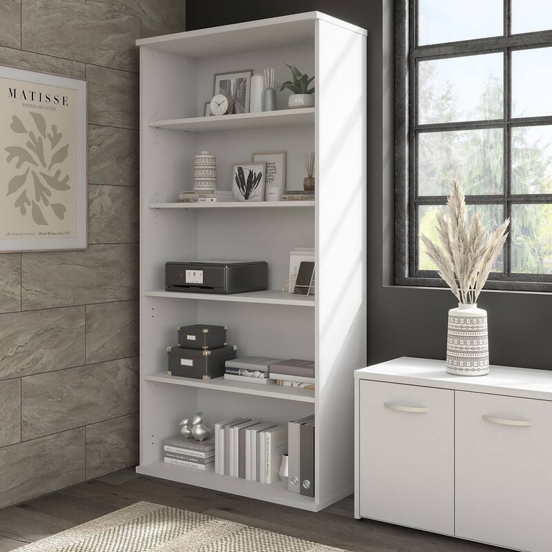 Hybrid Tall 5 Shelf Bookcase by Bush Business Furniture - White