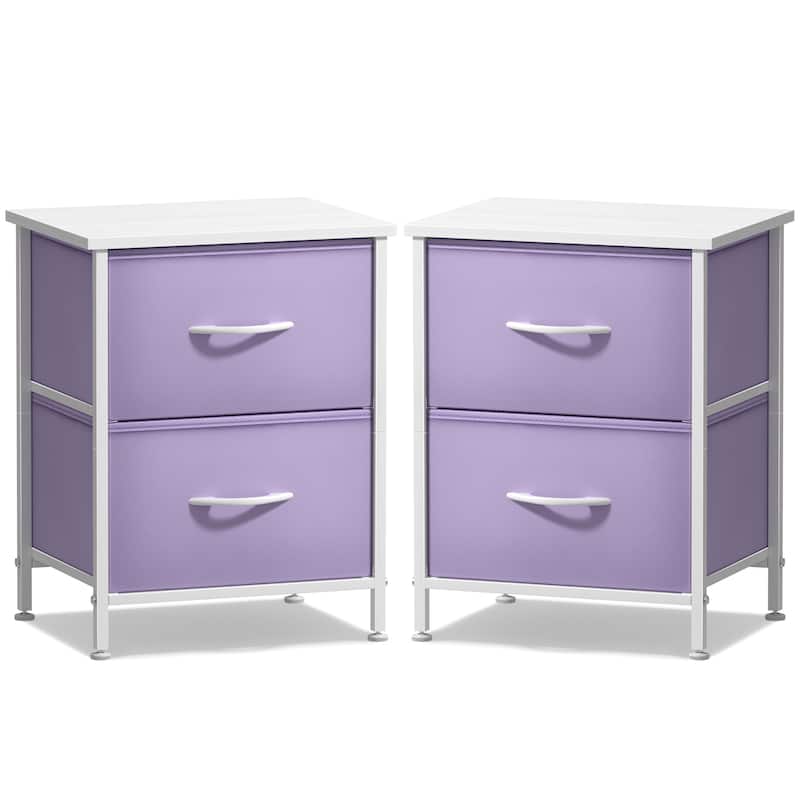 Sorbus Nightstand with 2 Drawers - Steel Frame, Wood Top & Easy Pull Fabric Bins (2 Pack)