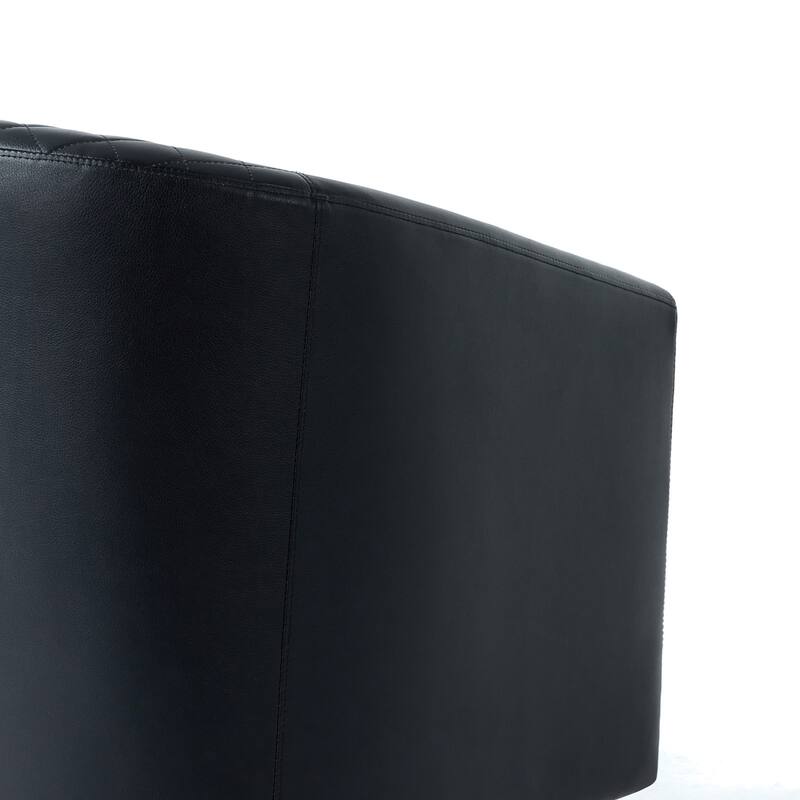 Tufted PU Vegan Leather Swivel Barrel Chair with Nailheads Trim