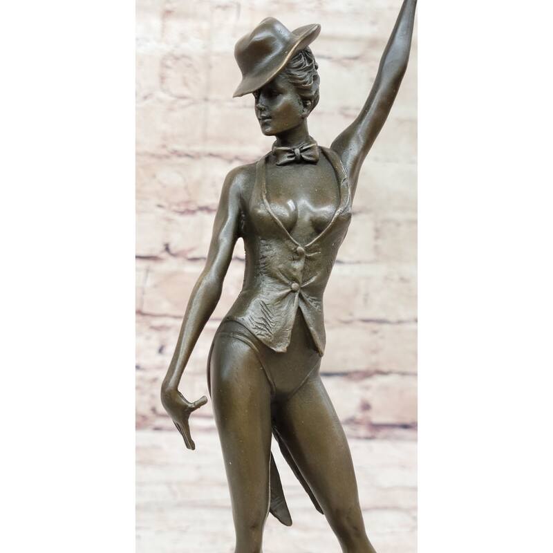 Handmade Sculpture In Bronze W/ Highlight Black Marble Base Sculpture Figurine