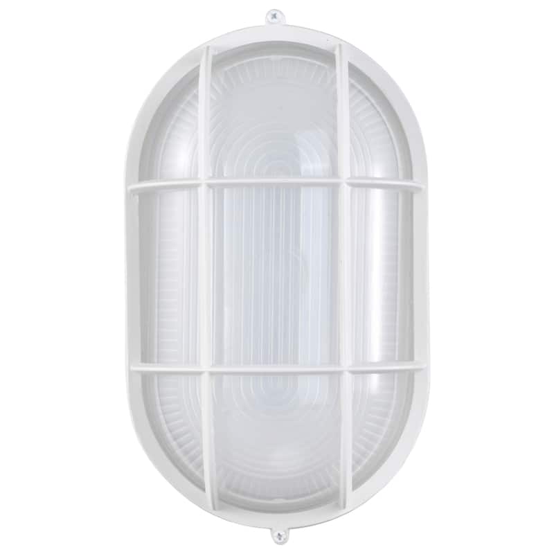 LED Oval Bulk Head Fixture White Finish with White Glass