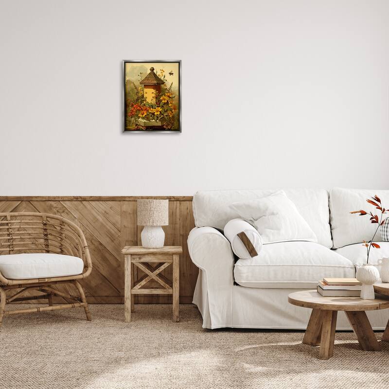 Stupell Bees & Floral Architecture Framed Floater Canvas Wall Art Design by Lil' Rue