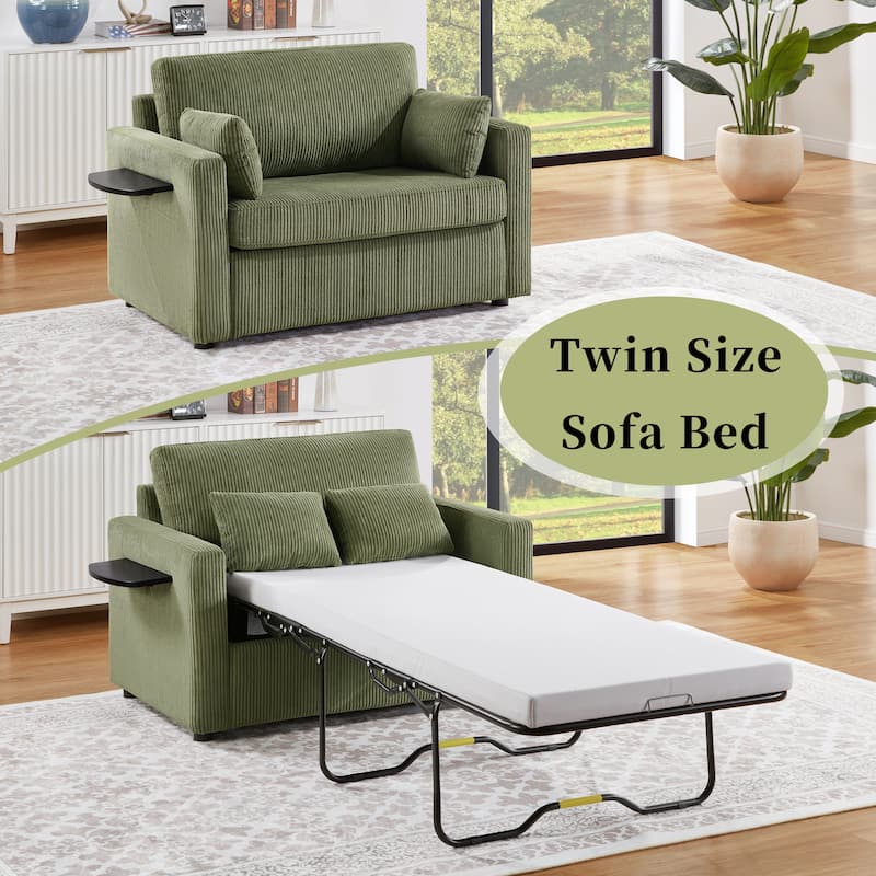 Sofa Bed with Foldable Side Table, Sleeper Sofa Loveseat Sofa with USB Charging Ports, Daybed with Storage Pocket