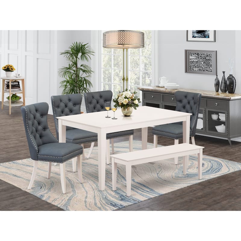 East West Furniture Dinette Set Consists of a Rectangle Kitchen Table and Upholstered Chairs, Linen White (Pieces Options) - CADA6-LWH-13