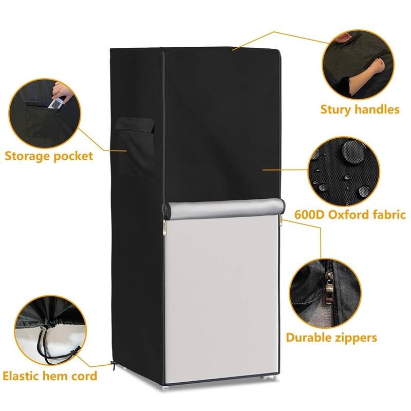 Outdoor Refrigerator Cover,Outdoor Small Upright Freezers Cover,with Air Vent and Handles,Black - 23x23x56"