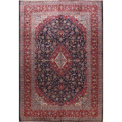 Floral Kashan Persian Area Rug Hand-Knotted Navy Blue Large Carpet - 9 ...