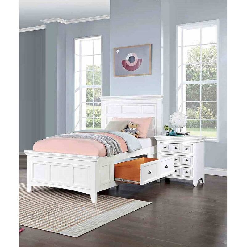 Transitional White Finish Bedroom Set Bed Dresser Mirror Nightstand with USB