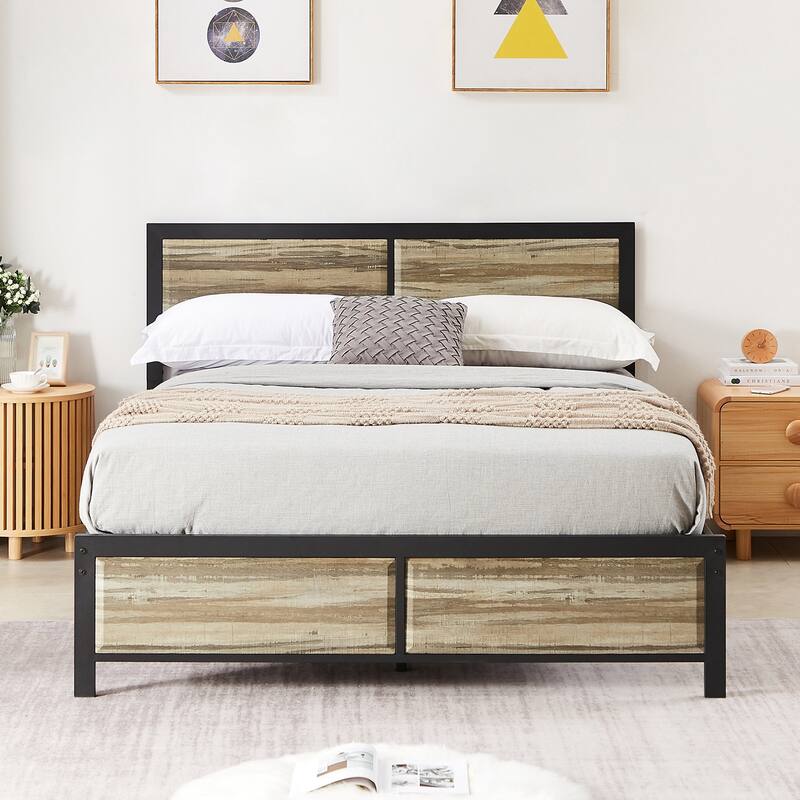 Javlergo Platform Bed Frame with Headboard No Box Spring Needed, Slate