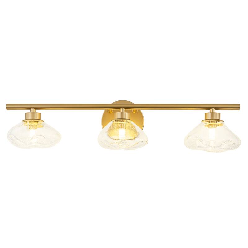 3-Light 24.4" Modern Black/Gold Bathroom Vanity Light with Stone-Shaped Seed Glass Shades