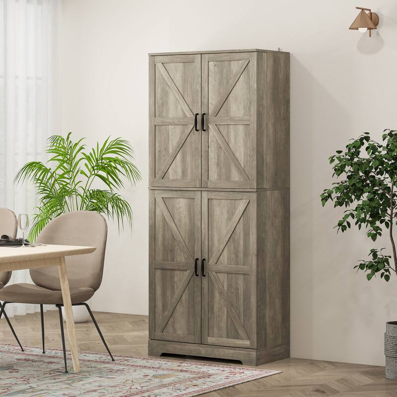 HOMCOM 72" Farmhouse Kitchen Pantry Cabinet, Freestanding Tall Storage Cabinet with 4 Adjustable Shelves and 8 Door Shelves