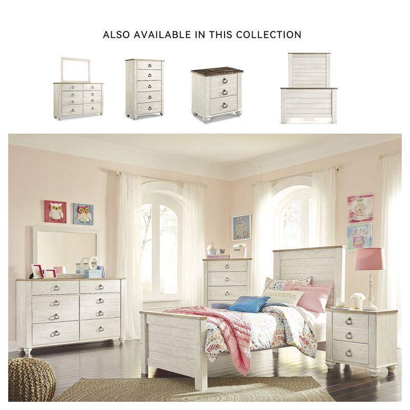 Signature Design By Ashley Willowton Vintage Casual White Wash Panel Bed - Whitewash - Width: 42.50"Depth: 81.75"Height: 53.75"